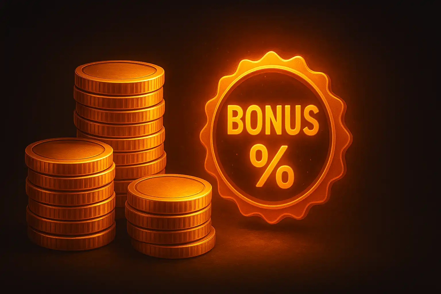 Stacks of golden coins and a glowing bonus badge representing Westio Casino promotions